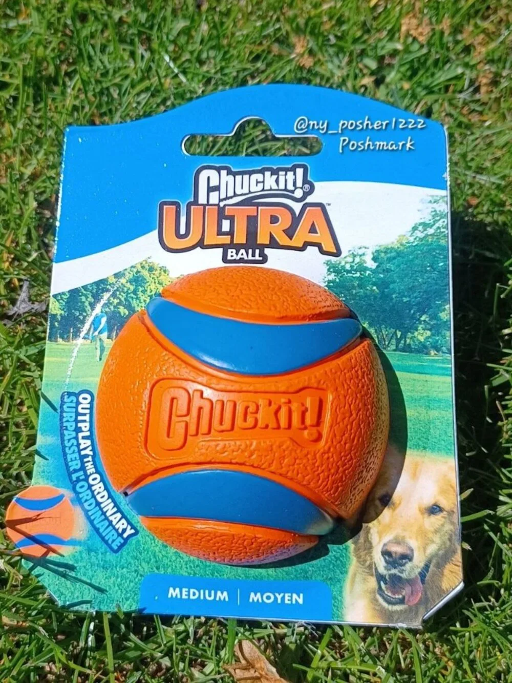 𝗖𝗵𝘂𝗰𝗸𝗶𝘁! 𝗨𝗟𝗧𝗥𝗔 𝗕𝗔𝗟𝗟 Dog Toy Orange/Blue (Size Medium) (2 balls)